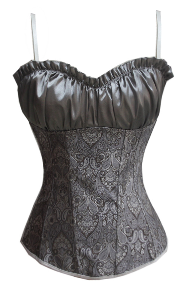 Silver oriental floral print overbust boned corset